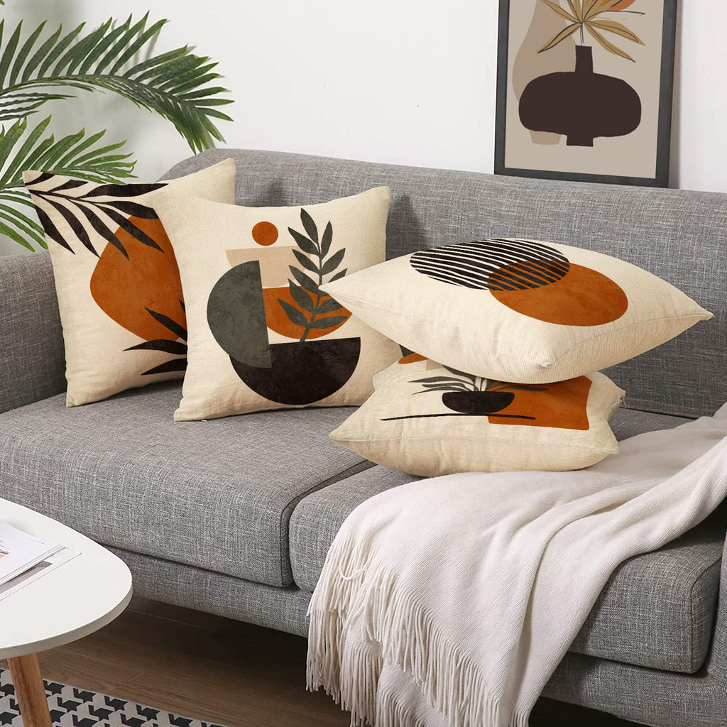 Boho Abstract Sunset Plant Olive Leaves Decorative Throw Pillow