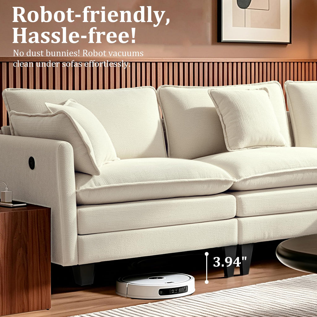 147" Modular Sectional Sofa with USB Charging Port, Water-Repellent Stain-Resistant Fabric, Deep Seat 6-Seat U Shaped