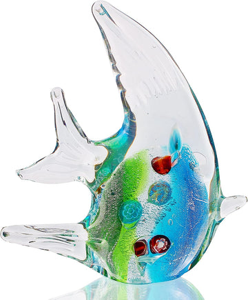 Angel Fish Art Glass Blown Sea Animal Figurine Sculpture Home Decor Collectible Statue Paper Weight Gift Ornament