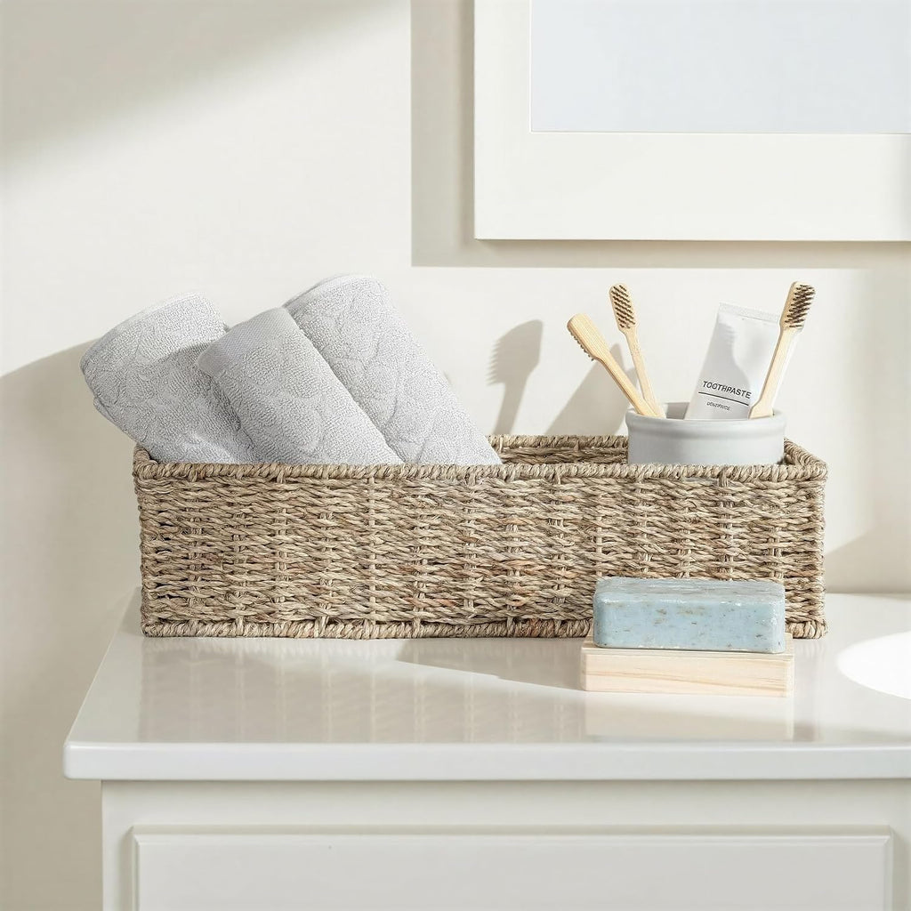 Handwoven Seagrass Rectangular Storage Basket, Natural