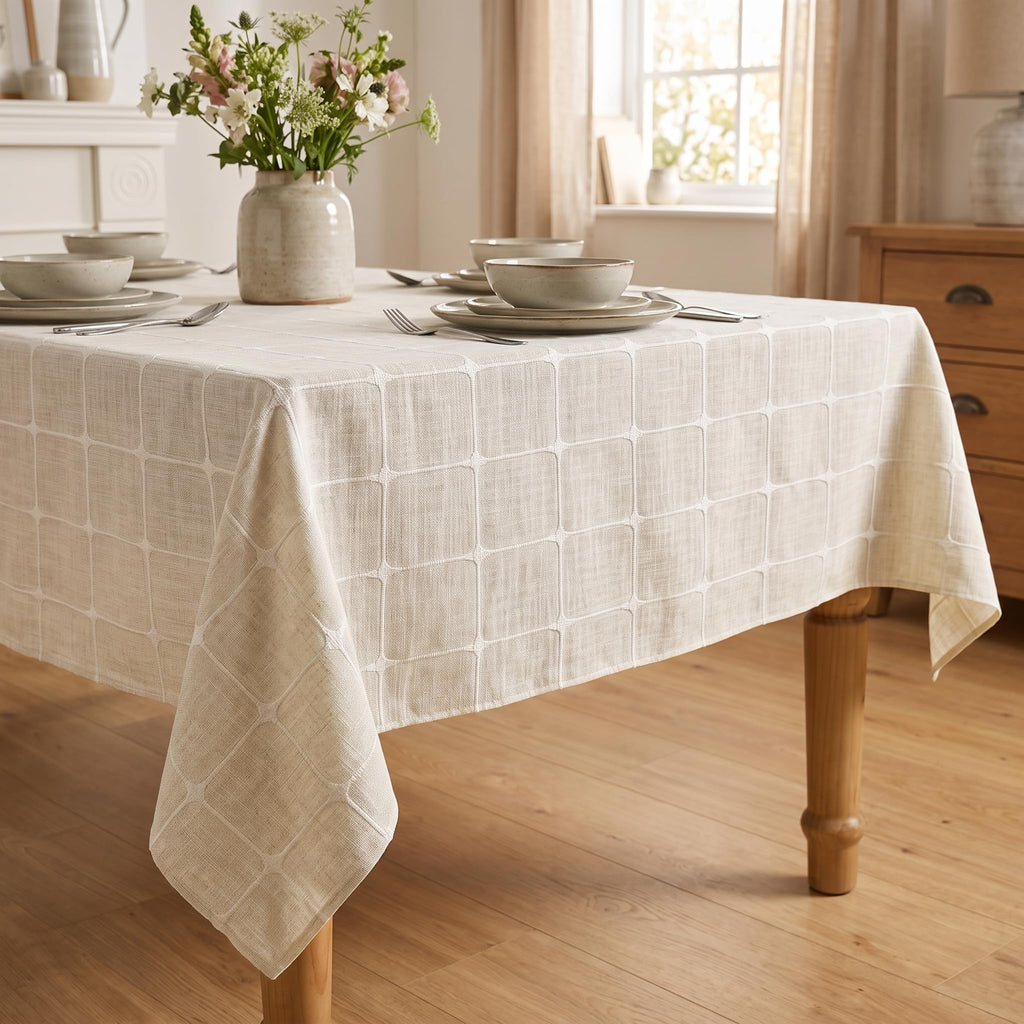 Rustic Plaid Table Cloth, Light Coffee, 60×84 Inch Rectangular