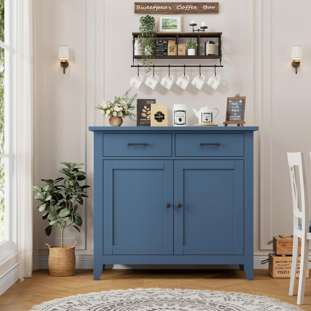 Farmhouse Kitchen Storage Cabinet, Small Buffet, Coffee Bar, Blue