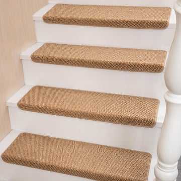 Bullnose Carpet Stair Treads Faux Sisal for Wooden Steps Indoor | Set of 14 Anti Slip Indoor Staircase Protector Rugs