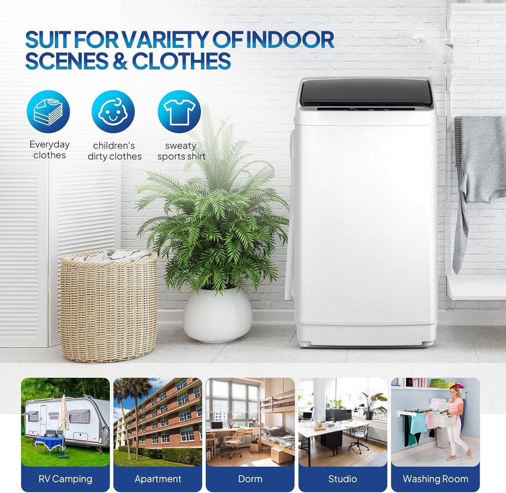 17.8LBS Portable Washing Machine, Full-Automatic Electric Laundry Machine with Stainless Steel Drum, Compact Washer