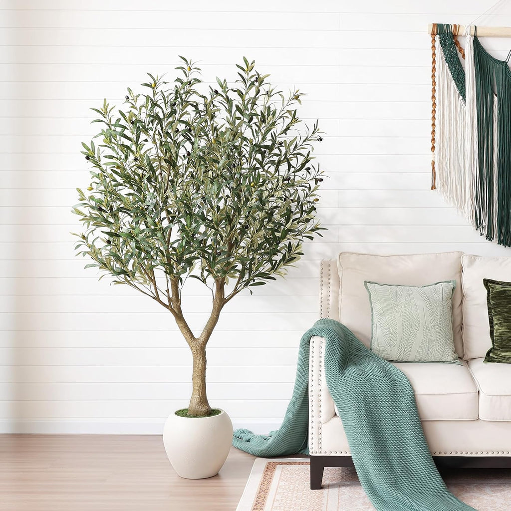 6FT Olive Trees Artificial Indoor with 12in White Round Planter