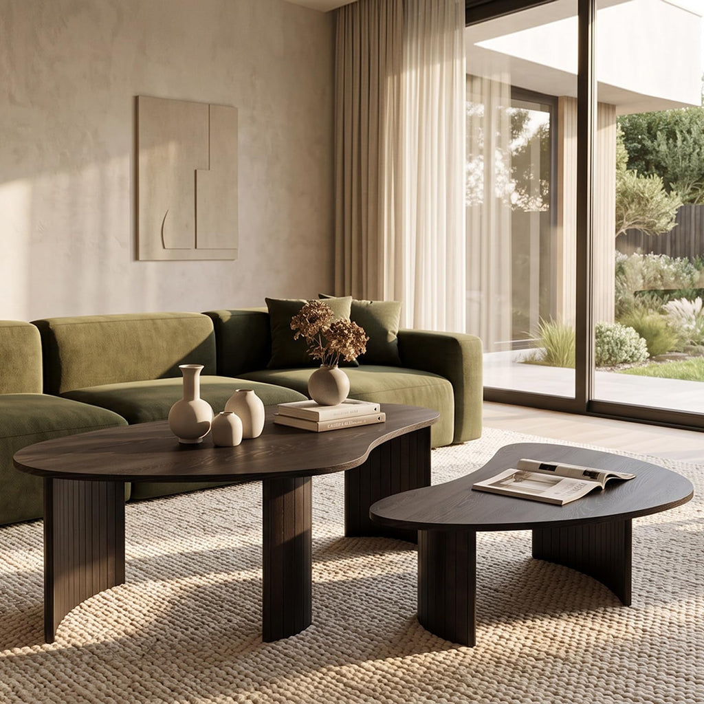 Black Nesting Coffee Table Set of 2, Organic Cloud-Shaped Design
