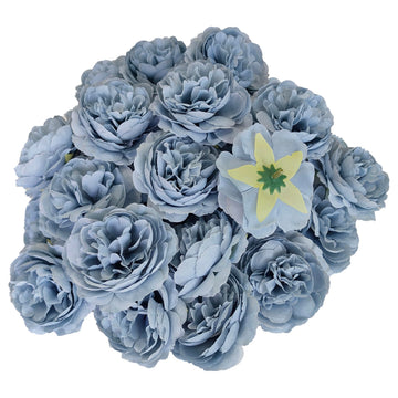 Grayish Blue Rose Flowers Artificial for Decoration, 3.3'' Blue Silk Flower Heads, 40 Pcs Grey Blue Rose Flowers, Silk