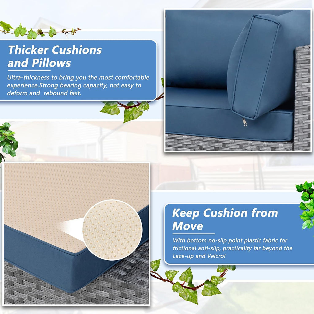 7 Pieces Outdoor Patio Furniture Sets, Patio Sectional Sofa Couch, Gray PE Wicker Furniture Modular Patio