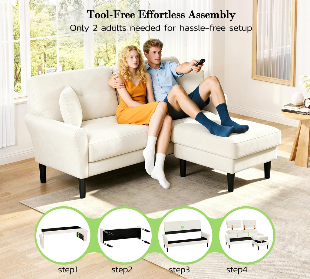 Small Sectional Couch, 69" L Shaped Couch, Sectional Sofa, Beige