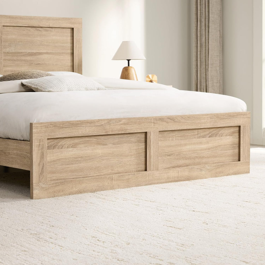 Wood Bed Frame with Headboard and Footboard, Wooden Platform Mattress Foundation with Silent Slat Support Noise-Free