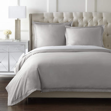 Yalda Duvet Cover Set - 100% Certified Egyptian Cotton, Double-Hem Stitch, Queen, Grey