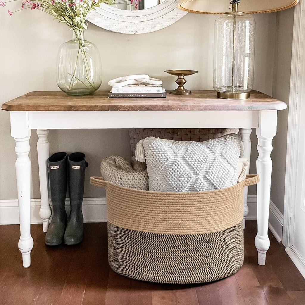 Large Wicker Basket for Blankets, Baby Toy Storage Basket, 85L | 21.7 x 21.7 x 13.8 In Baby Storage Basket , Blanket