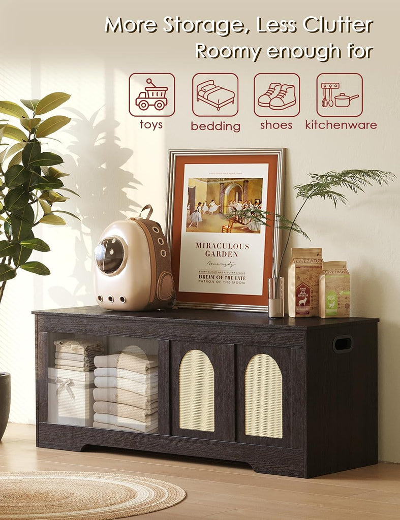 Storage Chest, Wooden Toy Box with Lid, 2 Soft-Close Hinges 47.2" | Entryway Shoe Bench, Finger-safe Flip-Top, Easy