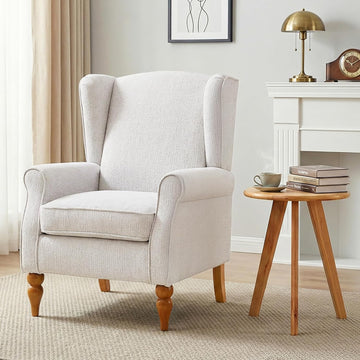 High Back Wingback Accent Chair, Modern Upholstered Armchair Comfy Reading Chair with Solid Wood Legs Bedroom