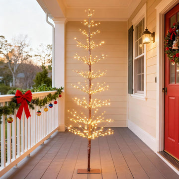 Lighted Starlit Tree, 4 to 7.5 ft, Warm White, Festival, Party, and Christmas Decoration, Indoor and Outdoor Use, Brown