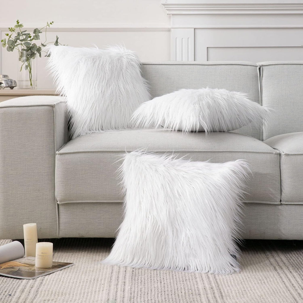 Pack of 2 Faux Fur Solid Throw Decorative Pillow Cover Cushion Covers Luxury Soft Decorative Pillowcase Fuzzy Pillow