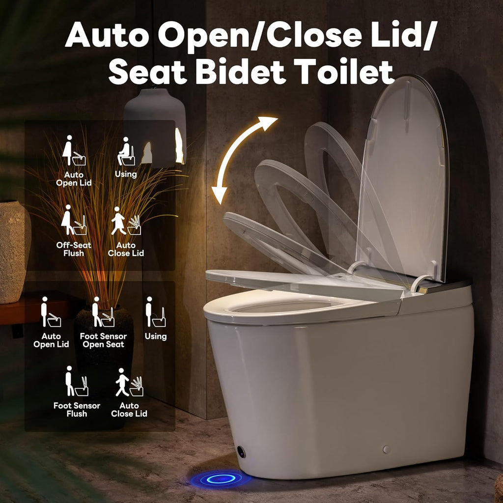 Smart Toilet with Bidet Built in, Auto Open/Close Lid,1000g MaP Flush, Heated Seat & Foam Dispenser