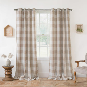 Buffalo Plaid Blackout Curtains 2 Panels W52 x L84, Taupe