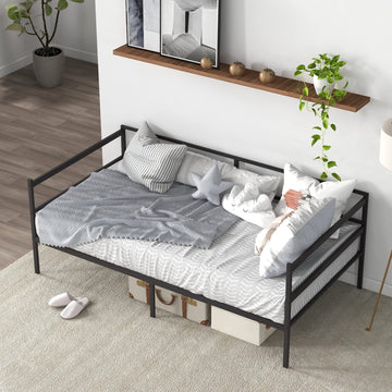Twin Size Metal Daybed Frame, Heavy-Duty Metal Slats Support Platform Bed, Home Sofa Bed with Storage, No Box Spring
