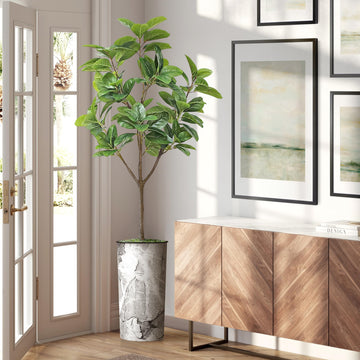 Tree in Modern Planter, Fake Magnolia Tree for Indoor and Outdoor Home Decoration - 70" Overall Tall (Plant Pot Plus
