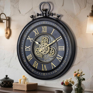 Decorative Moving Gear Large Wall Clock, Oversized Industrial Steampunk Gears, Big Numerals Wall Clock for Modern Living Room Decor...