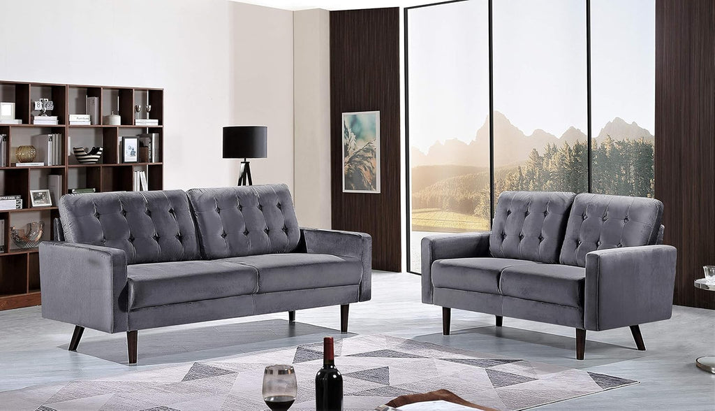 Celestina Mid Century Modern Velvet Upholstered Living Room Loveseat, 52.76", Grey