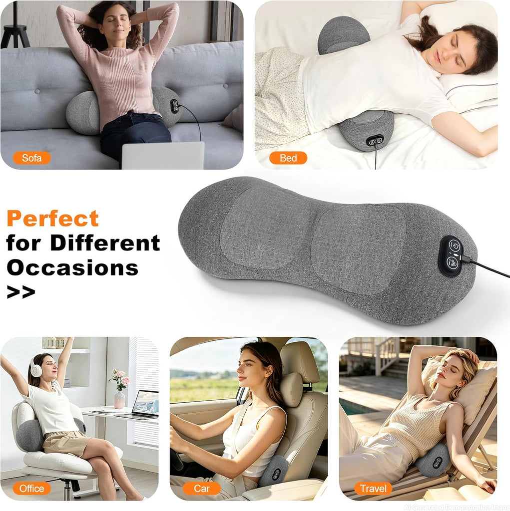 3-in-1 Lumbar Support Pillow with Heat & Massage, Ergonomic Memory Foam Lower Back Massager for Pain Relief Deep