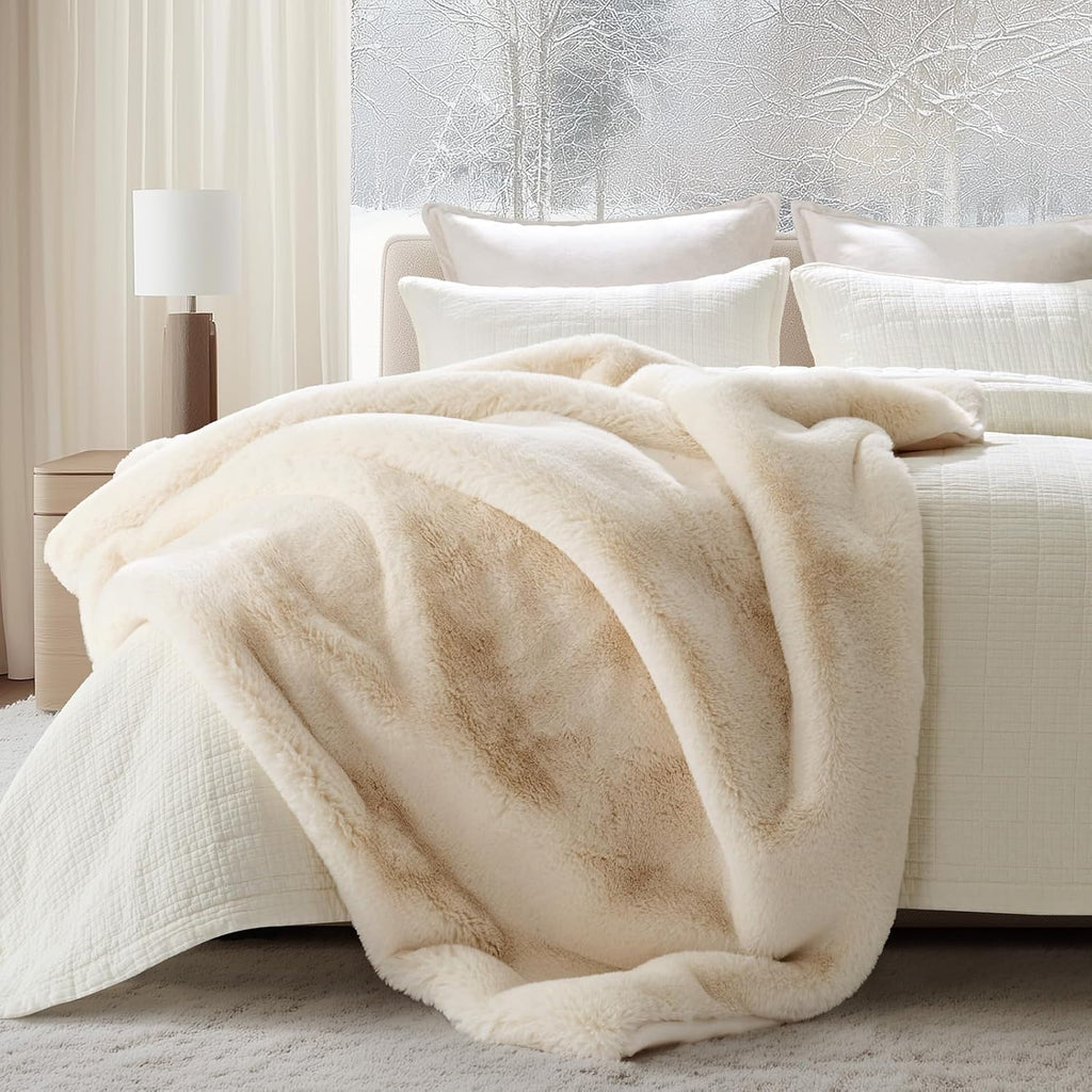 Faux Chinchilla Fur Throw Blanket, 60"x80", Arctic White | Luxury, Super Soft, 1220GSM, Fluffy Cozy Mink, Reversible