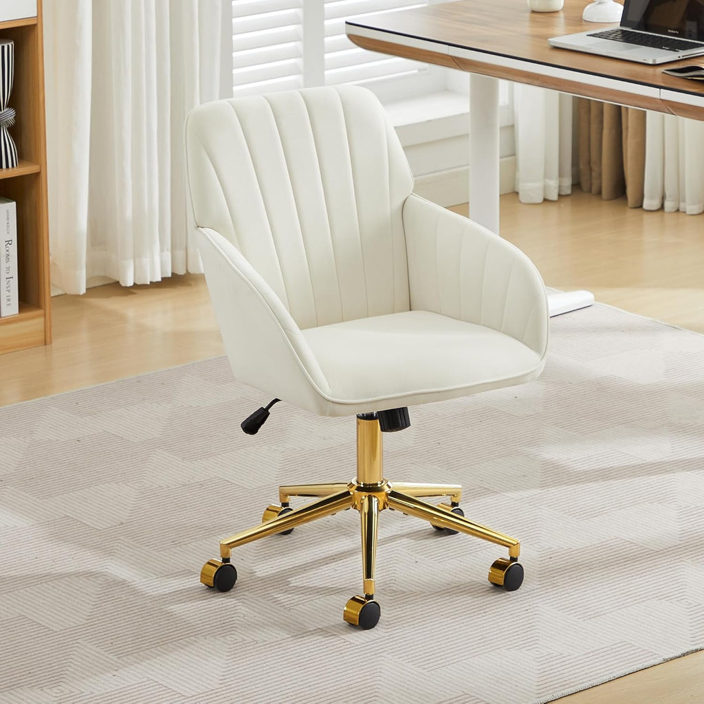 Velvet Home Office Desk Chair, Modern Cute Computer Task Chair with Back, Height Adjustable Upholstered Vanity Chair