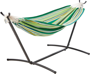 Double Hammock with 9-Foot Space Saving Steel Stand and Carrying Case, 450 lb Capacity, Vigor Green, 110" x 47" x 43"