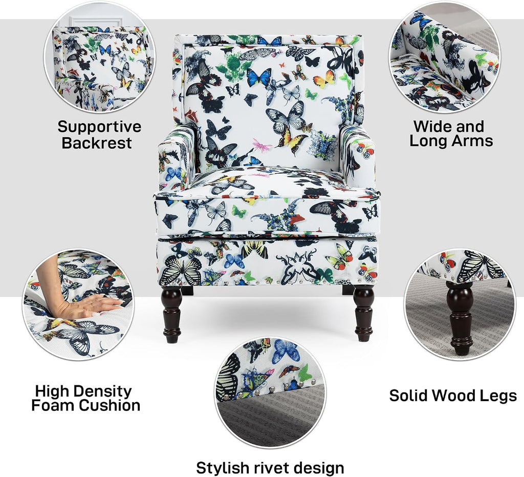 Accent Chair, Modern Comfy Accent Chairs Lounge Arm Chair | Mid-Century Linen Upholstered Wingback with Solid