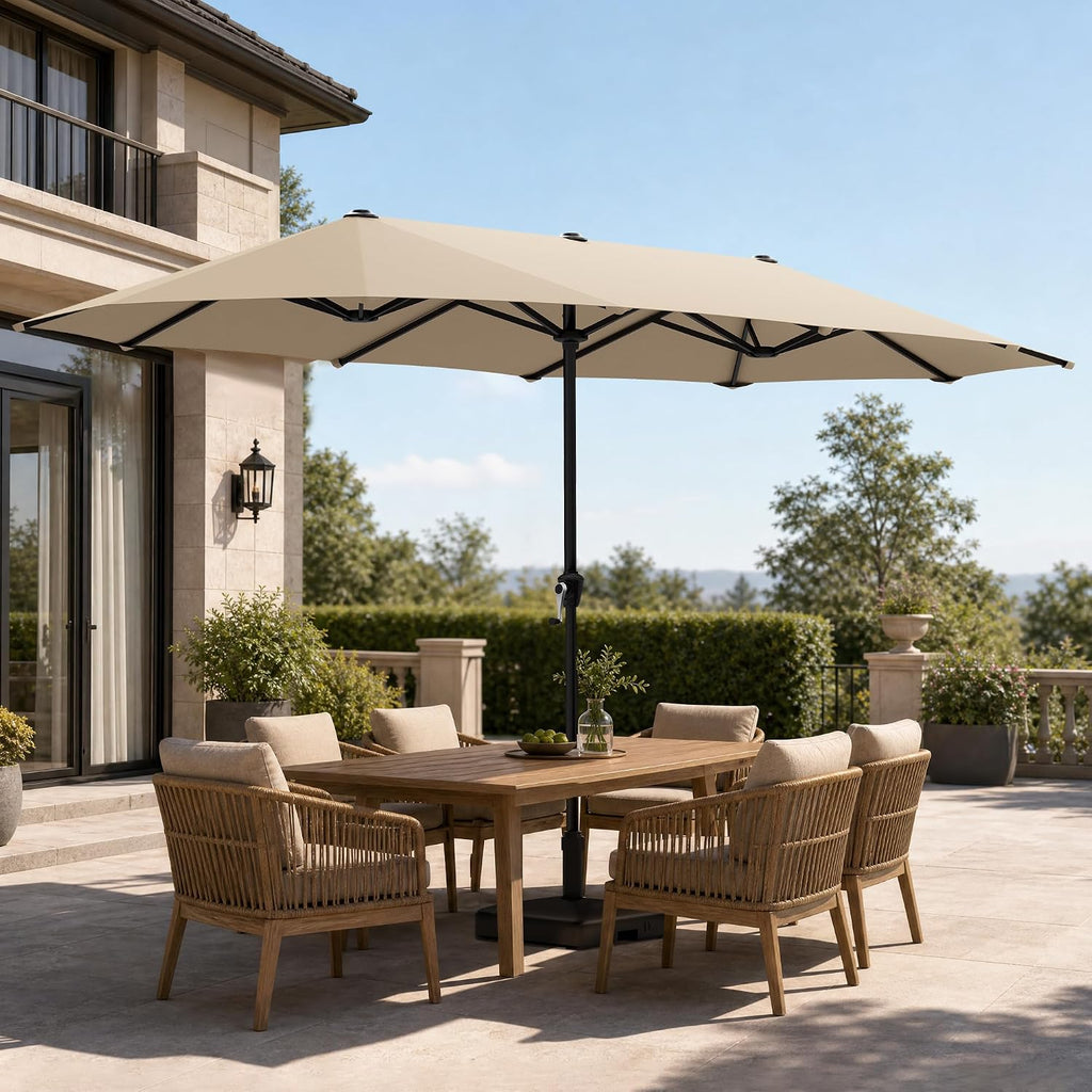 13ft Large Patio Umbrella Double-Sided Twin Outdoor Market Umbrella with Crank, Beige