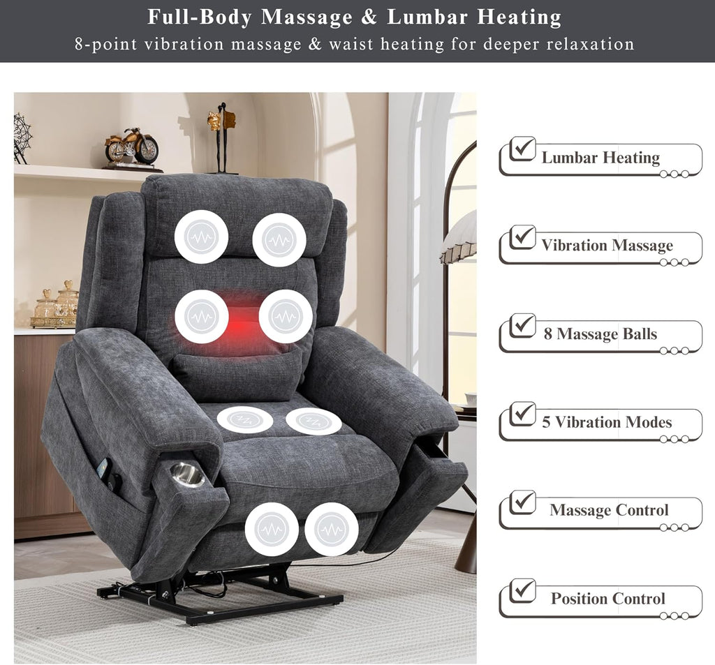 Big Man Power Lift Recliner for Elderly Adults 28 Inch Wide Seat, Oversized Recliner 400 lbs with Heat Massage