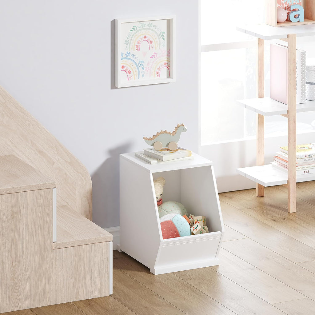 Kids Toy Storage Organizer, Stackable Bins, Cubby Toy Shelf | DIY Play Space, Slanted Front Panel, Wooden Toy