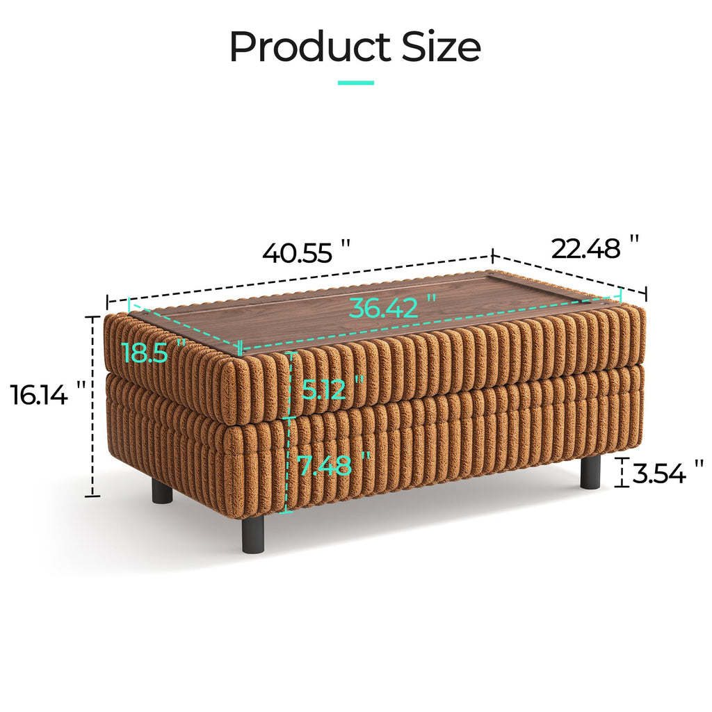 Sectional Sleeper Sofa Storage Ottoman Bench, Convertible Coffee Table Plush Corduroy Couch Ottoman Footstool