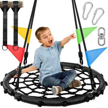 Spider Web Platform Swing, Outdoor Saucer Net Swings, 900D Oxford for Kids & Adults - Backyard Round Swing with Rope