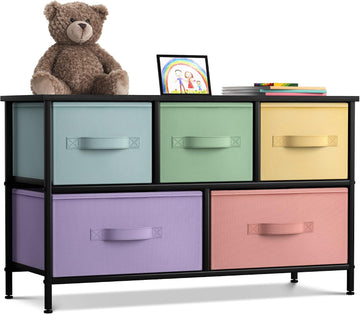 Dresser with 5 Drawers - Furniture Storage Chest for Kid's, Teens, Bedroom, Nursery, Playroom, Clothes, Toys - Steel