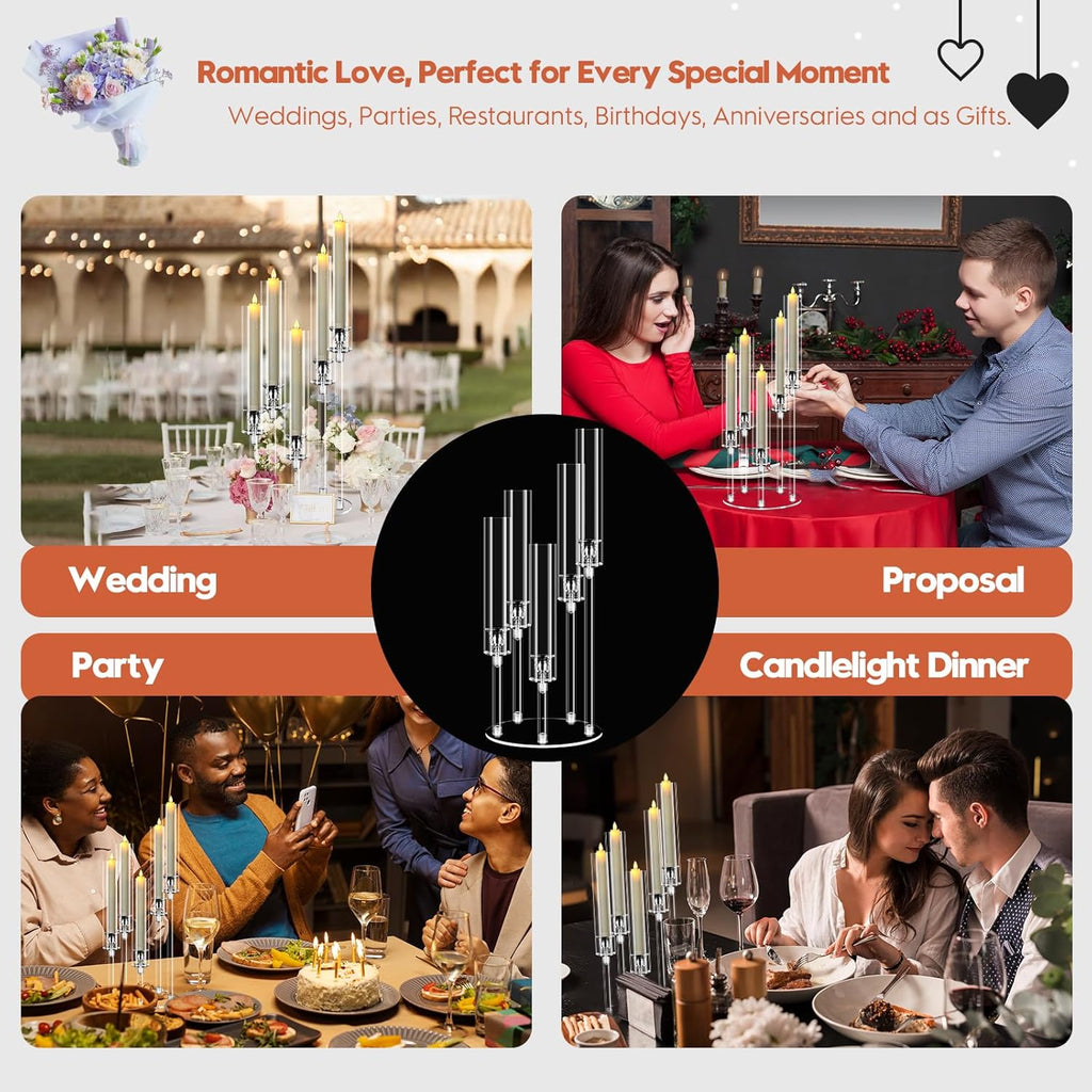8 Set 5 Arm Acrylic Candle Holder, Mjkeomo 22'' Tall Candelabra Centerpieces for Tables, Candlesticks Holder with