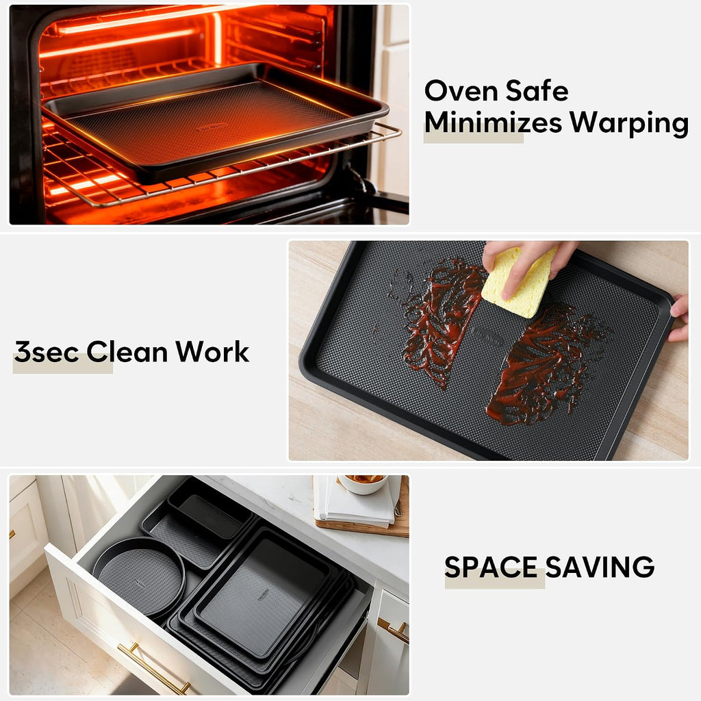 10-Piece Nonstick Bakeware Set, 0.8MM Thick Carbon Steel Pan Set for Oven with Cookie Sheet, Muffin Pan, Pizza Pan