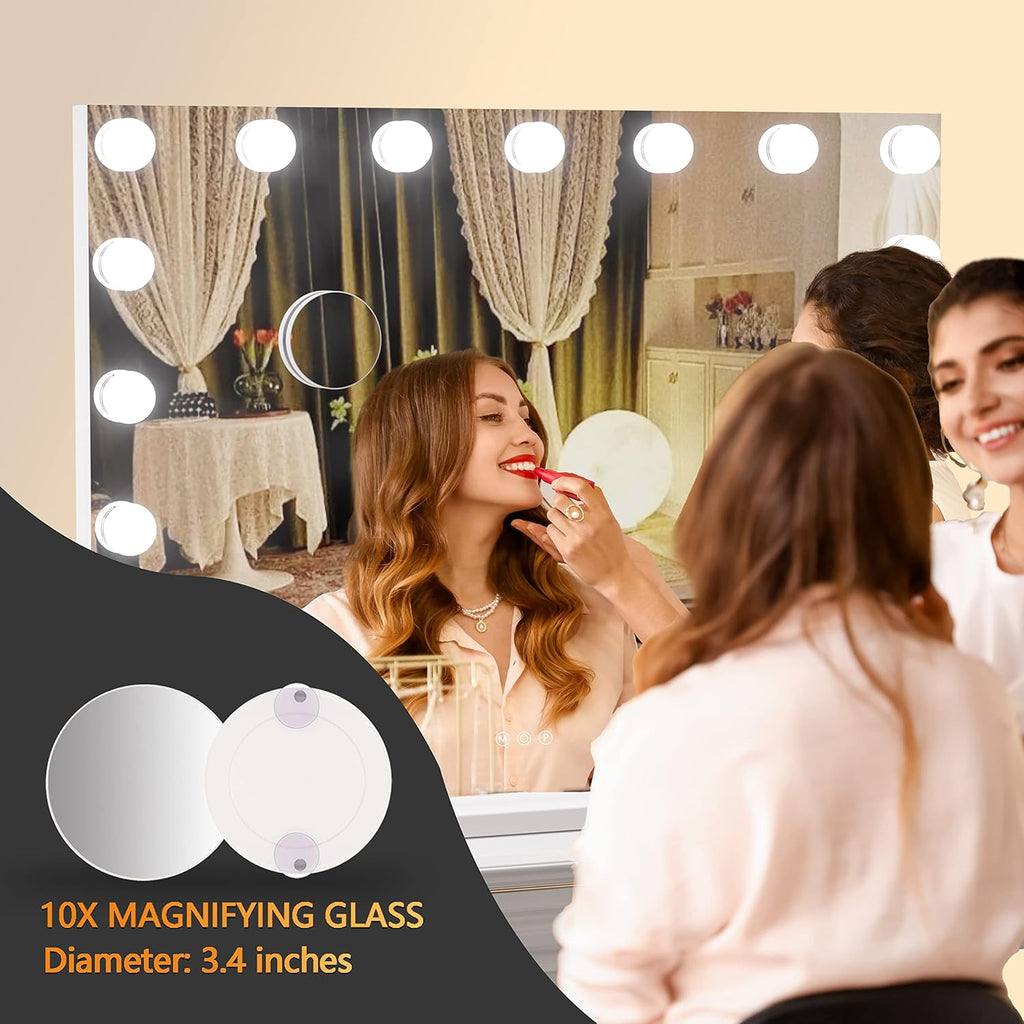 32" x24” Hollywood Vanity Mirror with Lights - Makeup Mirror with 17 Dimmable LED Bulbs, 10X Magnification, Touch