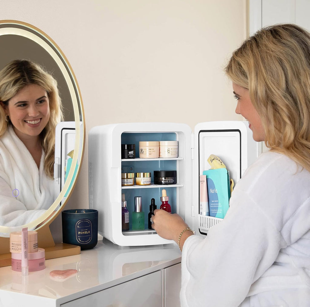 10L Mini Fridge for Bedroom, Car, Office Desk & Dorm - Portable Thermoelectric Cooler & Warmer for Food, Drinks