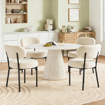 Dining Chairs Set of 2, Mid Century Modern Chair Round Upholstered Curved Backrest, Kitchen Vanity Living Room Chairs