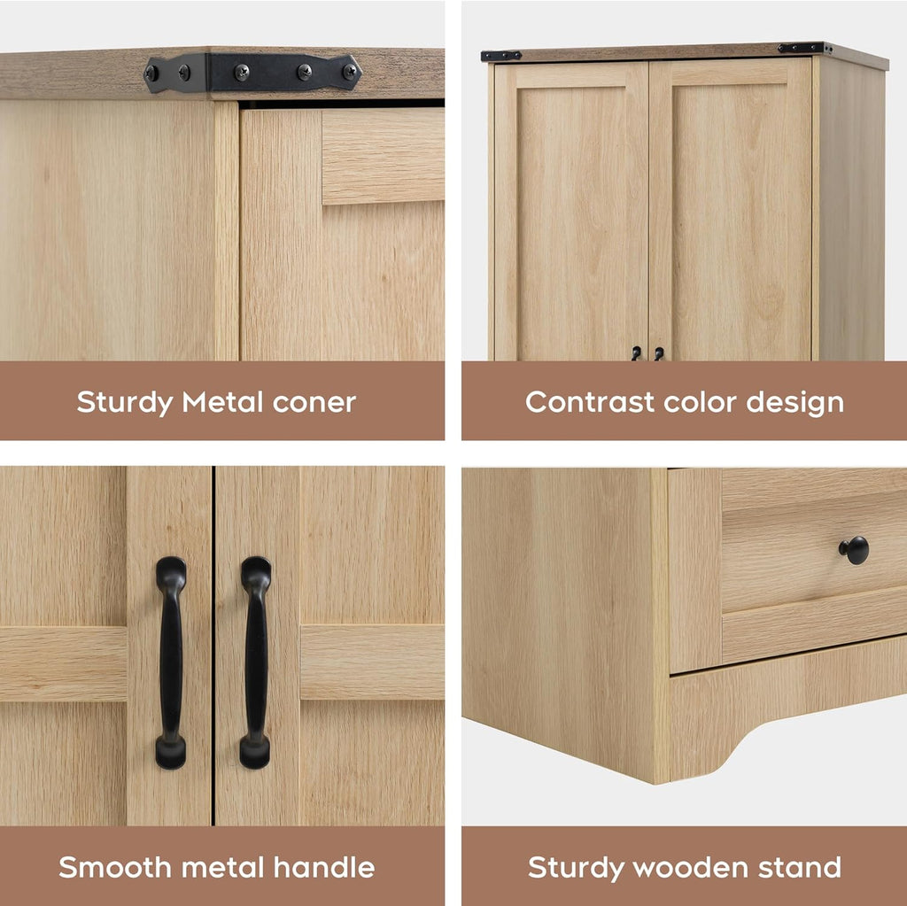 Wooden Armoire Wardrobe Closet with Drawers, Natural, Set of 2 | 4 Modern Doors, Freestanding, with 4 Drawers and