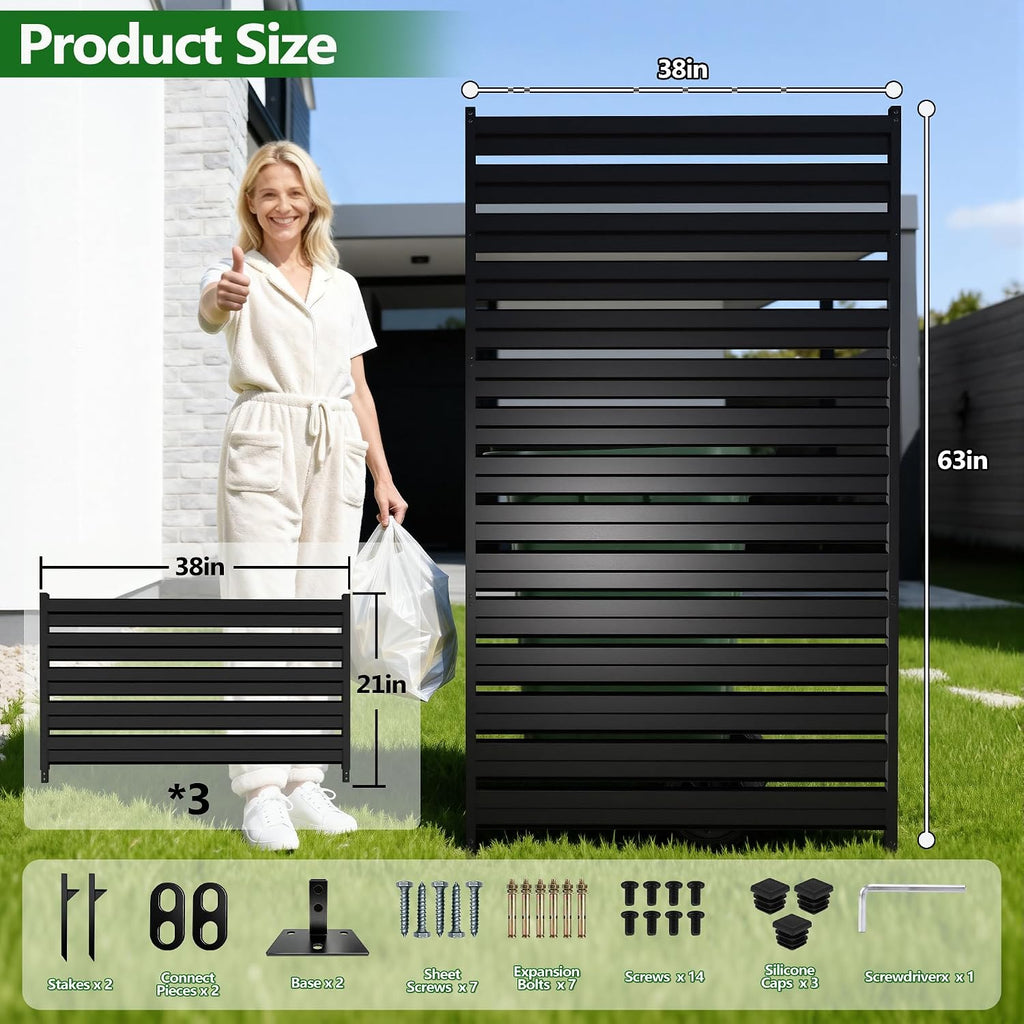 63" H x 38" W (1 Panel) Outdoor Privacy Screens, Air Conditioner Fence Metal Trash Can Privacy Fence Panels for