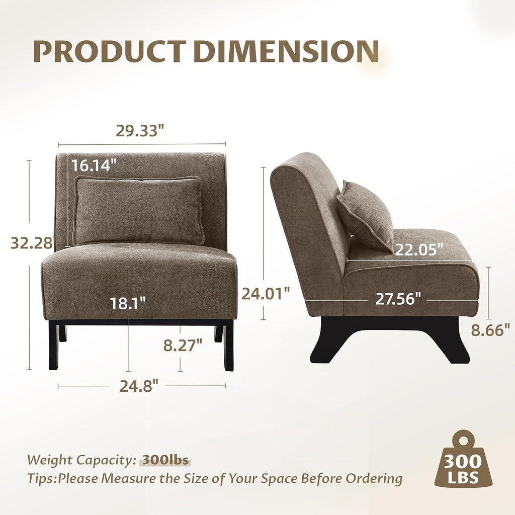 Upholstered Armless Accent Chair,Modern Comfy Living Room Chairs with Wooden Legs& Pillows,Lounge Sofa Side Chair