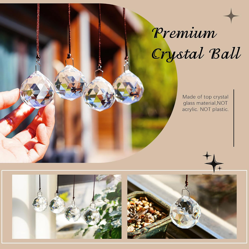 4 Pack Clear Crystal Ball Prism Suncatchers Window Rainbow Maker, 40mm - Hanging Crystals,Sun Catchers Indoor Window