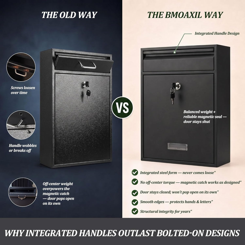 Locking Wall Mount Mailbox with Integrated Bend Handle & Bottom View Window