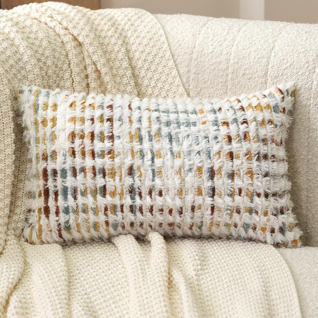 Boho Chenille Tufted Pillow Cover 12 x 20 Inch, Rectangle Decorative Lumbar Throw Pillow Cover Neutral Pillowcase