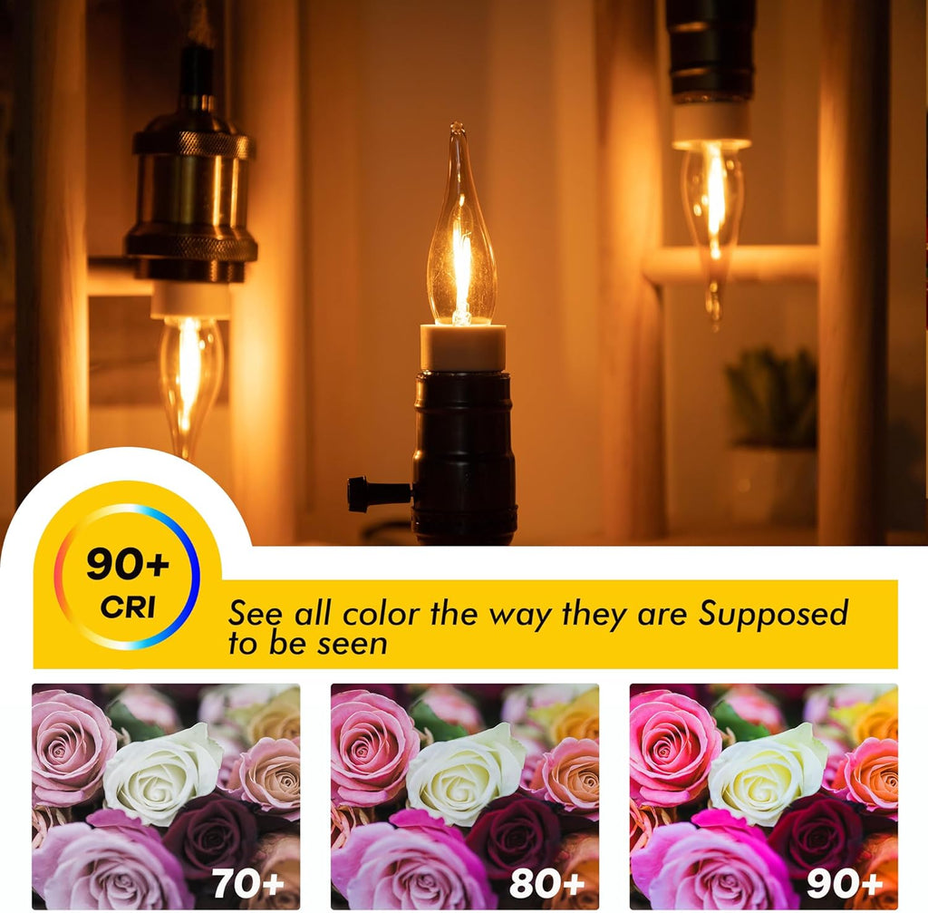 E12 LED Candelabra Bulbs, 7W Equivalent 0.7W Low Wattage, 2200K Amber Warm White, 50 Lumens High CRI(>90) Frosted
