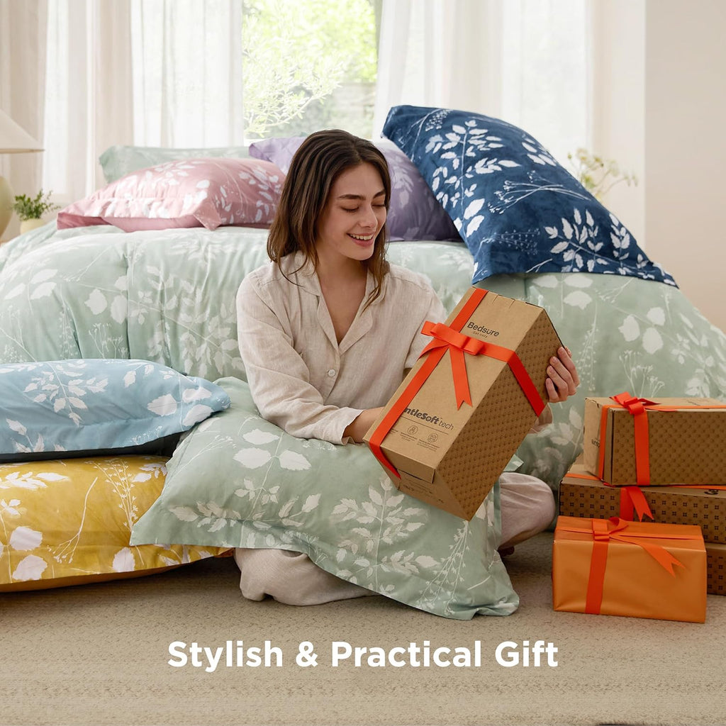 Comforter Set - 7 Pieces Floral Sage Green GentleSoft Bedding Sets